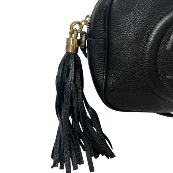 $1280 GUCCI Black Leather Disco Soho Gold Hardware Tassel Crossbody Bag as is - Picture 3 of 16